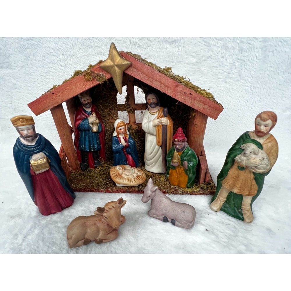Nativity Scene Set Multicolor Christmas Religious Traditional Handcrafted Style